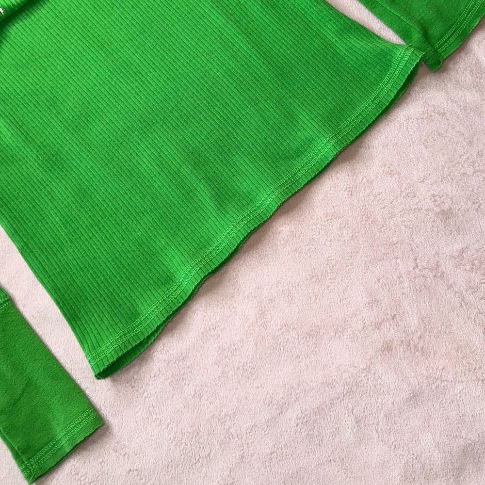 Kirra PacSun Lime Green Ribbed Long Sleeve Tee Y2K Cotton Blend Top, Size M - Picture 7 of 8